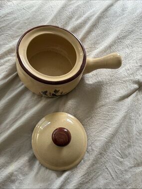 VINTAGE ceramic Stoneware handled soup bowl/lid with Butterfly Motif